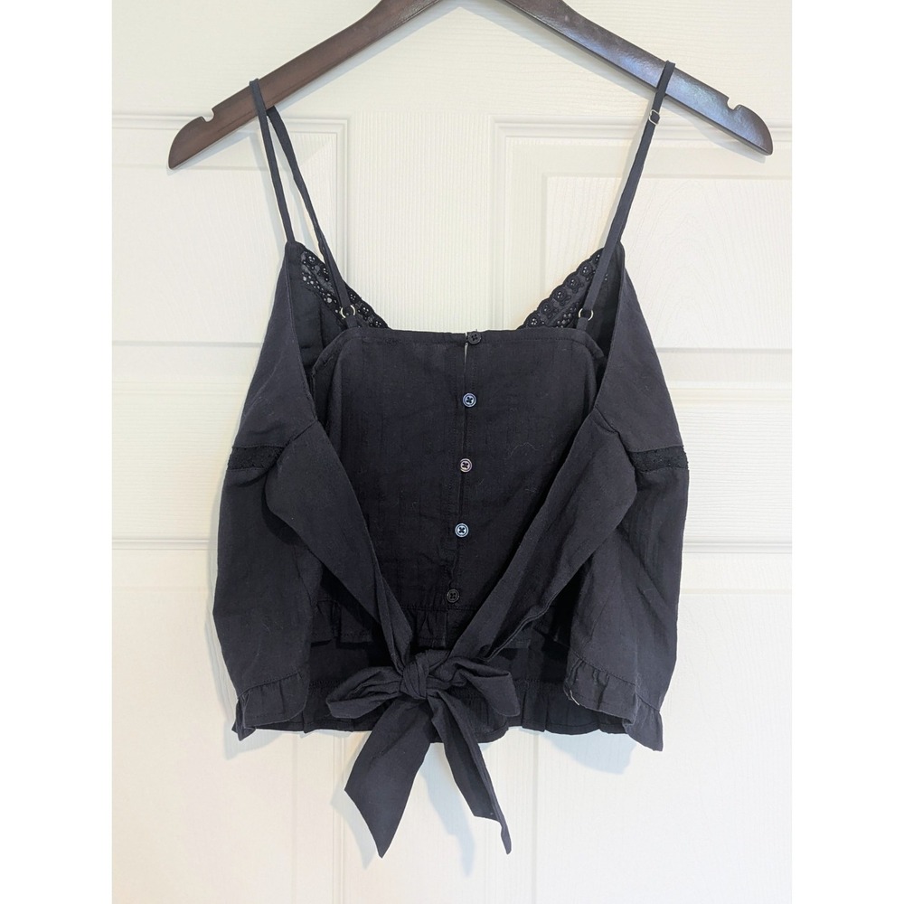 Your Favorite by PacSun Navy Blue Lace Trim Cami Tank Top Medium Ruffle Tie Back - Picture 2 of 7